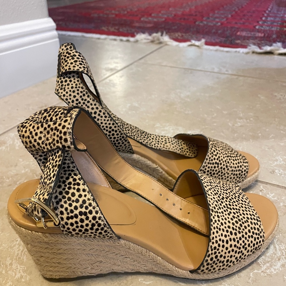 J. Crew Tan and Black Espadrille Wedges